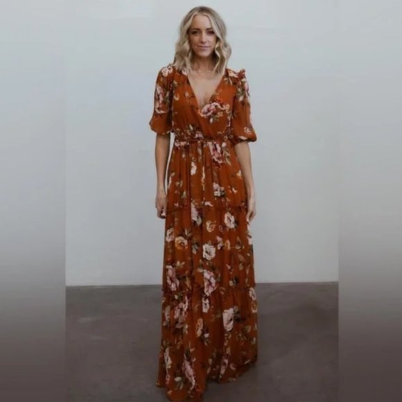 Baltic Born Dresses Baltic Born Macbeth Nutmeg Floral Maxi Dress Bridesmaid Nwt Poshmark